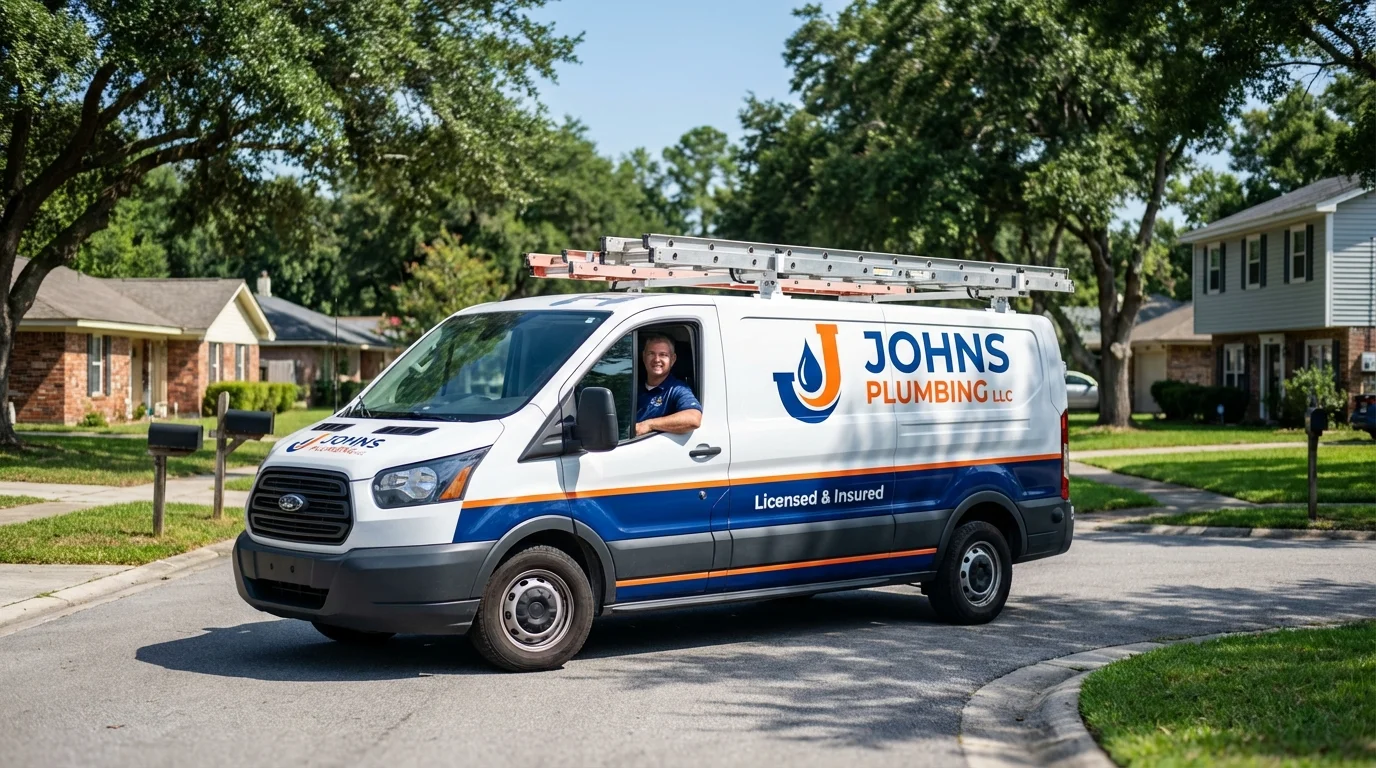 Johns Plumbing LLC service van in South Yarmouth, MA
