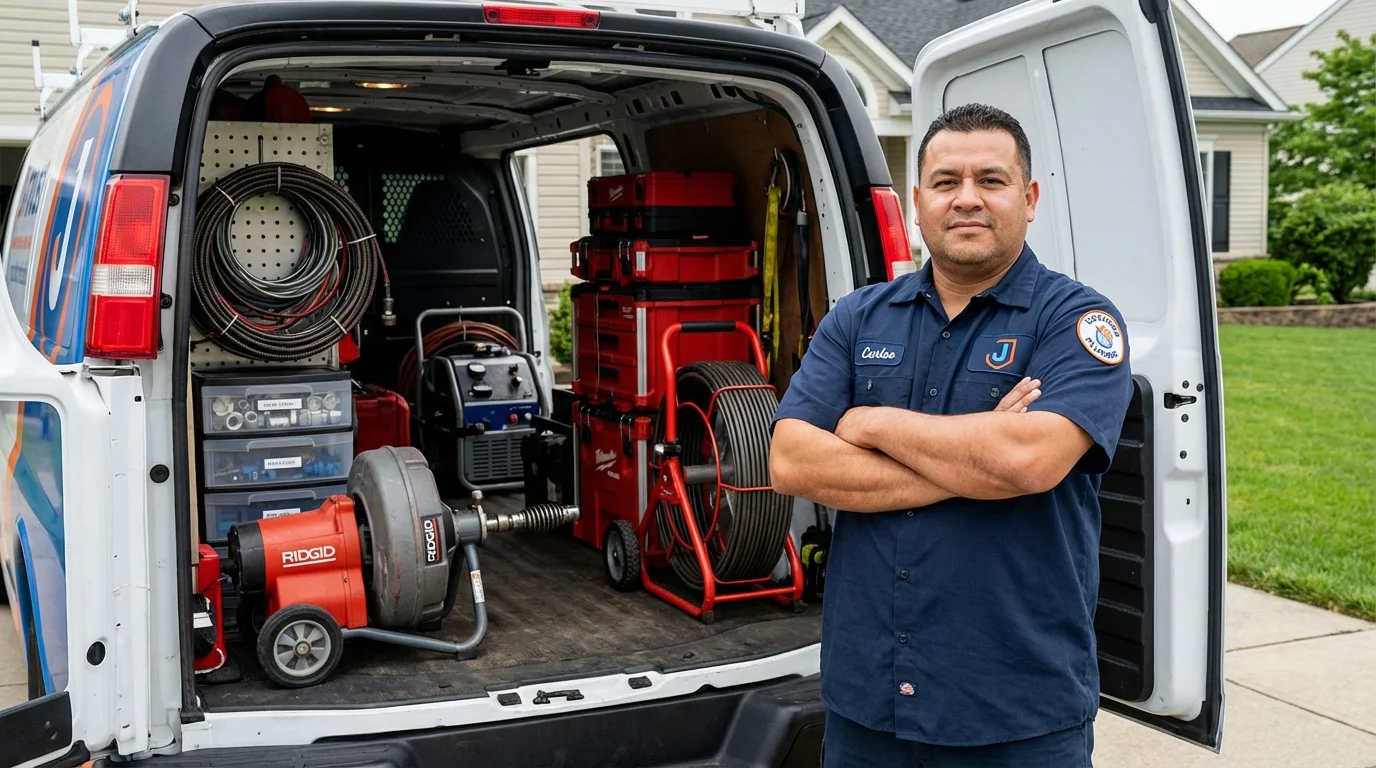 Professional drain cleaning equipment and Johns Plumbing LLC plumber in South Yarmouth