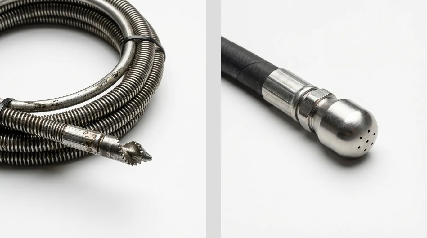 Drain snake cable and hydro jetting nozzle used for drain cleaning in South Yarmouth, MA