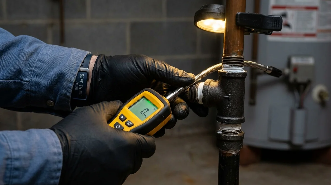 Gas leak detection with electronic sniffer by Johns Plumbing LLC in South Yarmouth