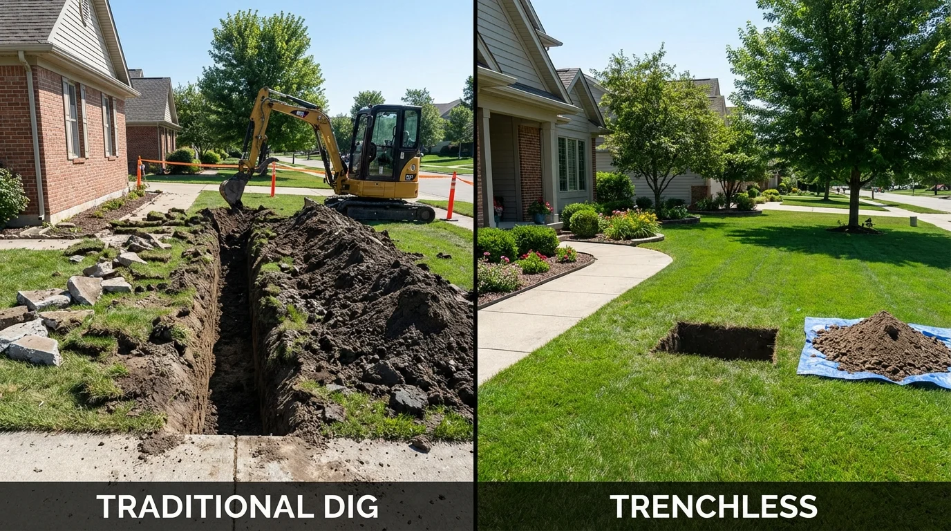 Trenchless sewer repair with minimal yard damage versus traditional excavation in South Yarmouth, MA
